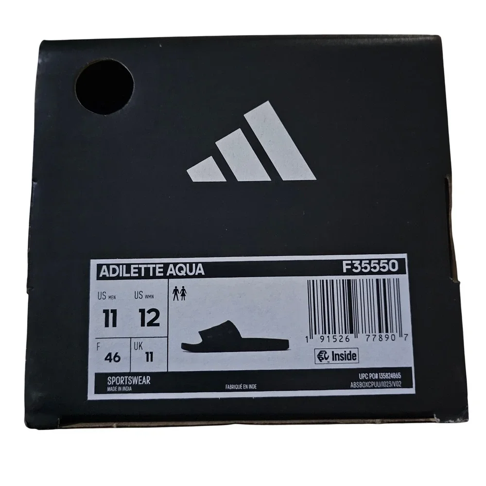 Adidas Adilette Aqua Slides‎ Mens 11 Black Sport Sandals New in box